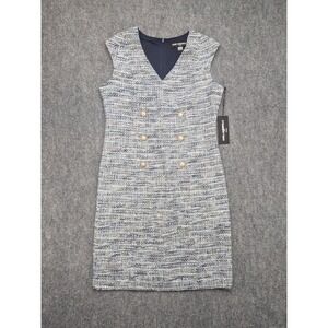 Karl Lagerfeld Paris Tweed Double Breasted Dress Women's 8 Blue Classic Work